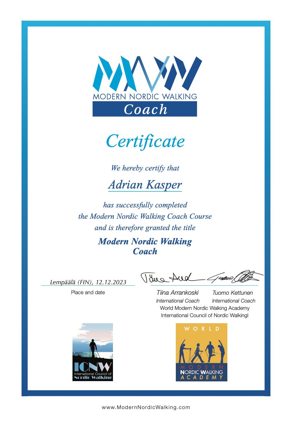 Homepage - USAMNWA 2 Adrian Kasper, President and Lead Trainer of Movement Nordic Walking Academy USA